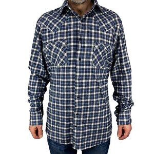 YOSSI Hand-made Casual Western Button-down Blue & White Checkered Shirt